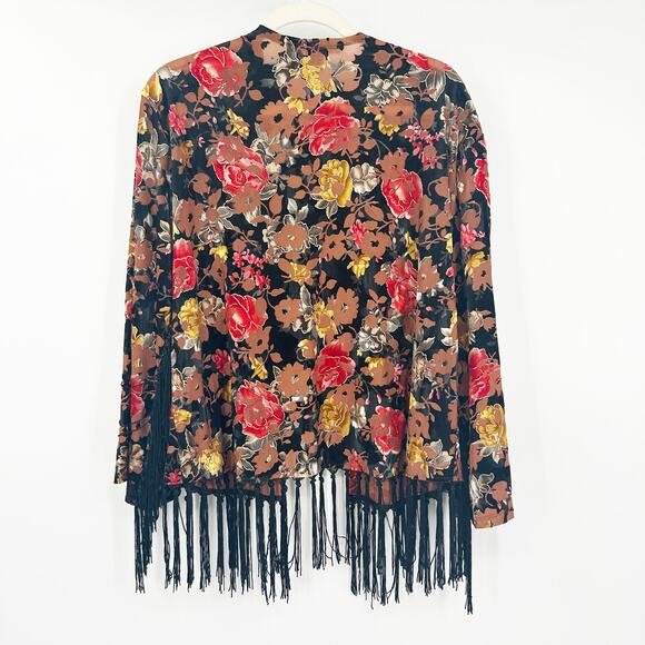 Sans Souci Womens Boho Western Fall Velvet Fringe Floral Cardigan Kimono Size M - Picture 5 of 5